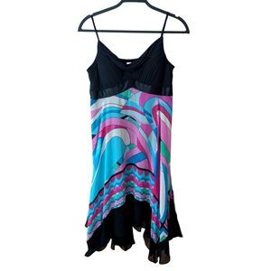 Vintage Y2K 100% Silk Sangria Abstract Babydoll Cocktail Party Dress Size 10